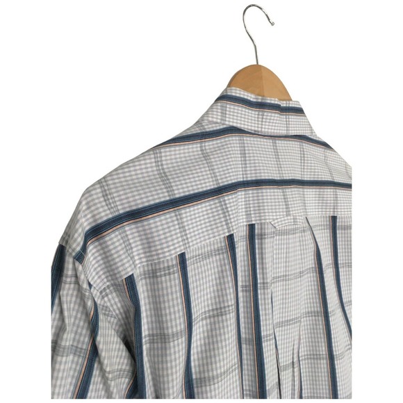 Caribbean Mens Size L Plaid Button Up Long Sleeve Collared Shirt Morrocan Blue - Picture 10 of 14